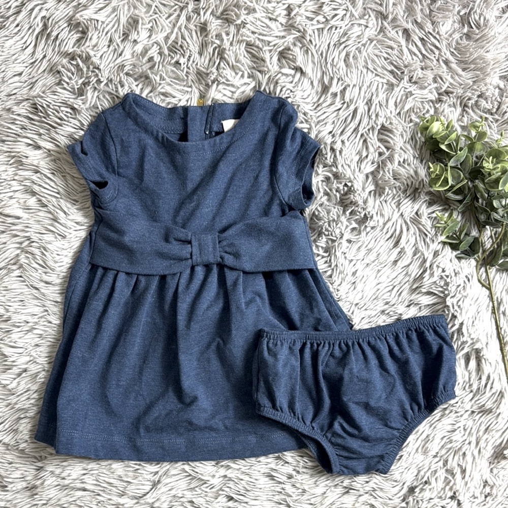 Kate Spade Blue Pleated Wrap Babydoll Dress with bloomers size 12M